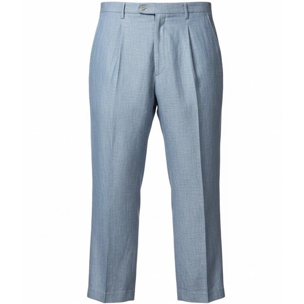 100% Linen Apollo King Dress Pants Mens 38 Regular Fit Baby Blue Straight Leg
